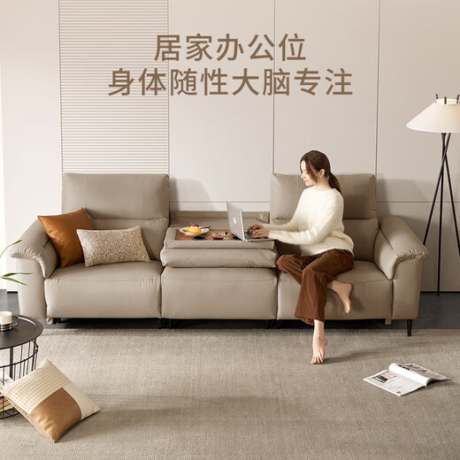 
Gujia Home Furnishing Modern Electric Functional Sofa Zero Against the Wall, Top Layer Cowhide, Slim and Flirtatious Leather Sofa 6196 [Oat Color] Four-person 2 Electric Bands and Flirtatious
