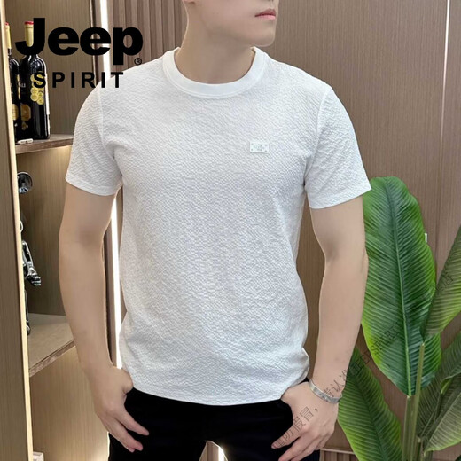 
JEEP SPIRIT designer summer ice silk texture embroidered round neck men's short sleeve fashionable half sleeve versatile light luxury comfortable style 1105 black 3XL 150-165Jin [Jin equals 0.5 kg]