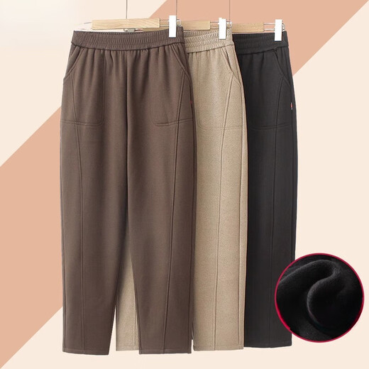 ROMON Mommy Pants Autumn and Winter Middle-aged and Elderly Women's Pants Plus Velvet Grandma Style High Waist Winter Trousers Loose Casual Pants Black Winter Style Velvet 4XL Recommended 135-145 Jin Jin is equal to 0.5 kg