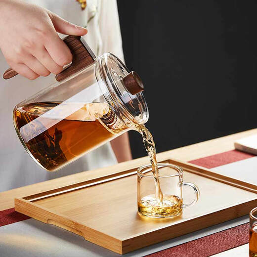 Green Changming glass teapot crescent filter kettle high temperature resistant teapot large capacity teapot wooden handle teapot 860ml