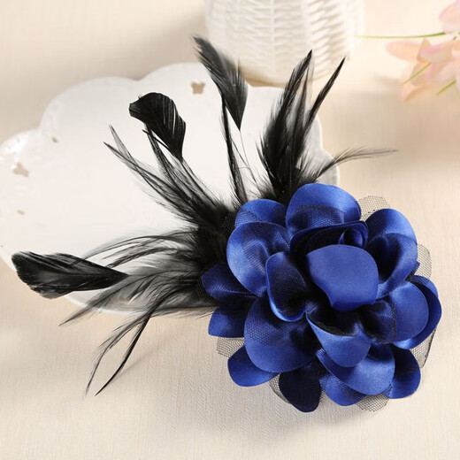 Angby bear professional feather corsage fabric brooch flower men's and women's corsage shoulder flower opening host performance accessories headdress champagne gold small version about 11CM