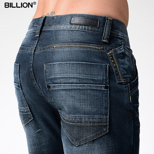 
BILLION pure cotton straight jeans men's autumn and winter thick style fit mid-waist fashion trendy retro casual pants 13067 dark blue thick style 38