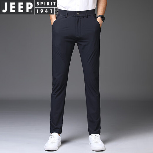 吉普（JEEP）轻奢高弹冰丝裤子男士2025夏季薄款直筒宽松休闲裤男装潮牌垂坠感 1098灰色【夏款九分裤】 28 腰围二尺一