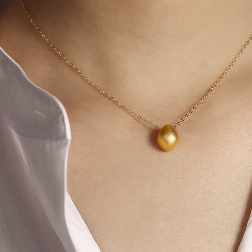 Caizhi Get Rich Gold Egg Pure Gold 999 Water Drop Pendant with Necklace and Clavicle Chain Thin Girl Birthday Gift for Girlfriend Pure Gold Get Rich Gold Egg 0.45-0.50g (including 45cm