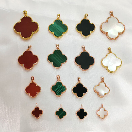 18K gold four-leaf clover pendant color gold rose gold gold necklace au750 clavicle chain gift for girlfriend's mother 18K gold rose gold (single pendant) 15mm white mother-of-pearl