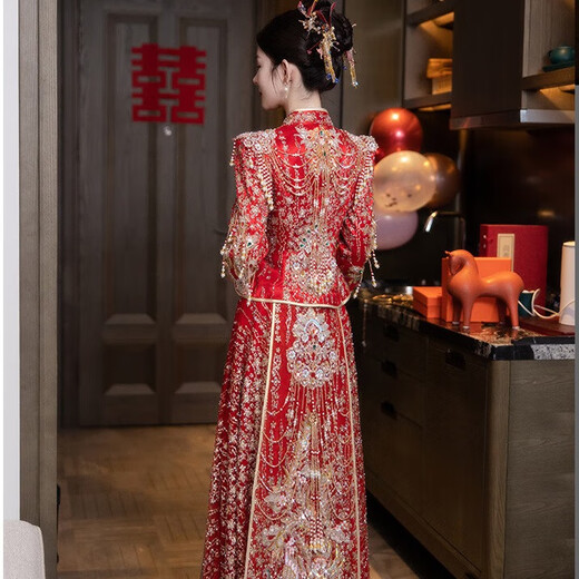 红衣金线结婚秀禾服2025新款出阁服敬酒服新娘出嫁中式婚服订婚出门礼服 H-727花嫁 付款15天内发货 2XL
