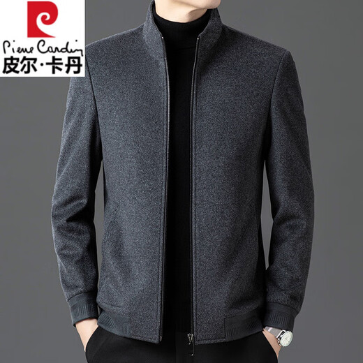 Pierre Cardin high-end 100% wool jacket men's 2025 autumn and winter pure wool jacket middle-aged stand-up collar woolen jacket gray XL 180/96