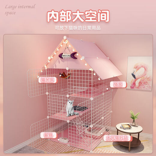 Cat Cage Home Indoor Cat Villa with Toilet Clearance Large Extra Large Free Space Small Cat Nest Cattery Three-story Small Bungalow + White Jump Platform - Multi-Cat Paradise Exclusive Model Hardcover Model + Cat Litter Box + Dual-Purpose Cat Bowl