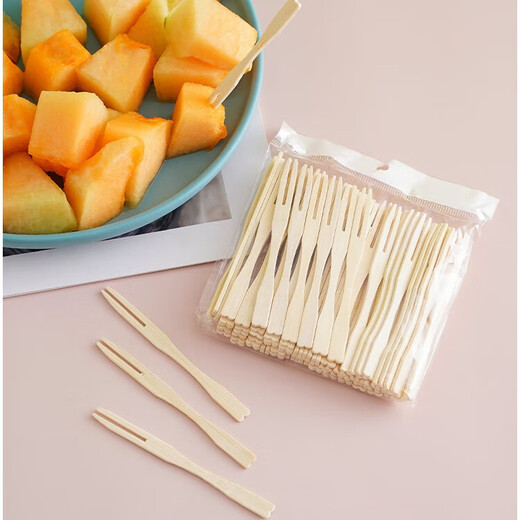 Haofanjie disposable fruit fork bamboo fruit fork wooden fruit pick plate creative cake snack fork household fruit insert disposable wooden fruit fork