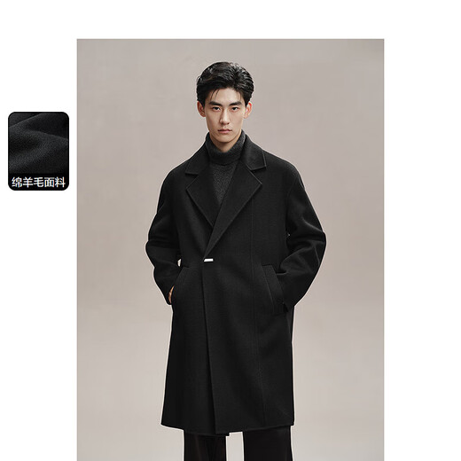 PEACEBIRD Men's Woolen Coat Winter Loose Long Jacket Casual Temperament Commuting Simple # Black 1 M