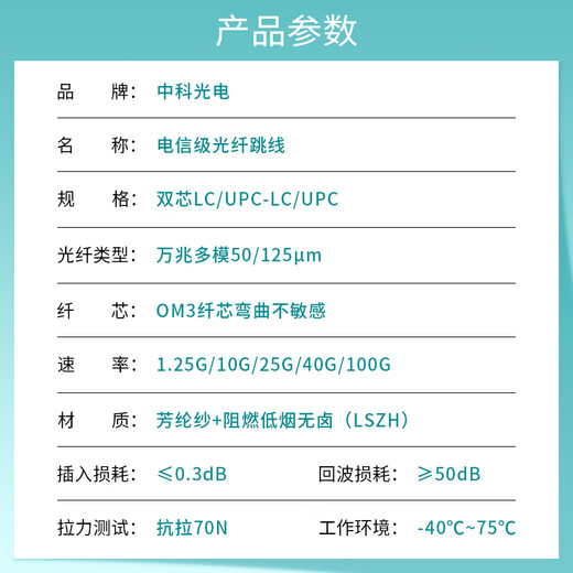 中科光电 万兆多模光纤跳线 多模双芯 双工光缆尾纤OM3 50/125μm电信级光纤线米 LC-LC多模 ZK-LC-LC/OM3- 5M米
