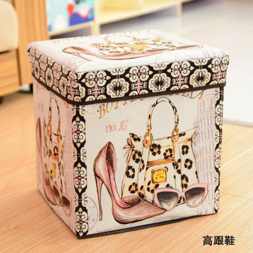 Chenzhi Shangpin retro printed coated storage stool storage box multi-functional covered folding storage stool shoe replacement stool storage stool high heels 30*30*30cm