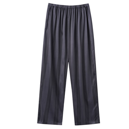LOYACKIND ice silk pajama pants for men's summer thin 2025 new ice and snow silk cool straight pants can be worn outside home pants silky Navy blue 42MK15906 L