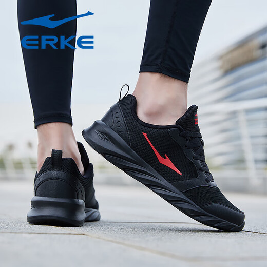 Hongxing Erke sports shoes men's shoes 2025 summer breathable mesh running shoes soft sole shock absorbing black travel casual shoes men's black/King gold 3291 (mesh model) 40