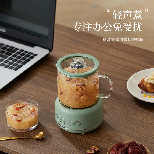 Duanyue Health Pot Mini Tea Maker Health Cup Electric Stewing Cup Multi-function Flower Boiling Tea Kettle Kettle Office Small Electric Heating Cup Full Glass Mini Electric Heating Glass Cup for One Person Cream White - Knob Model 700ml Single Pot + Tea Drain + Base