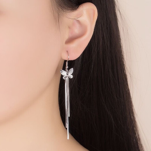 CAMPUSKINGLY Old Phoenix 999 sterling silver butterfly tassel earrings new trendy long tassel temperament super fairy earrings for women glossy earrings + diamonds + smart butterfly tassels