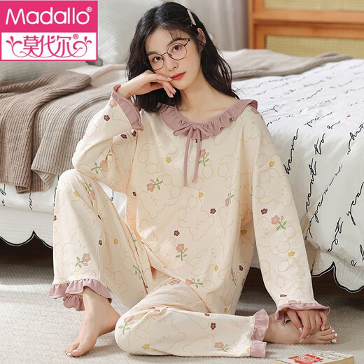 Modal pajamas for women in spring and autumn pure cotton long-sleeved home clothes, all-cotton sweet princess style casual home clothes set, can be worn outside Z20YM698 M Recommended [80-100Jin [Jin equals 0.5 kg]]