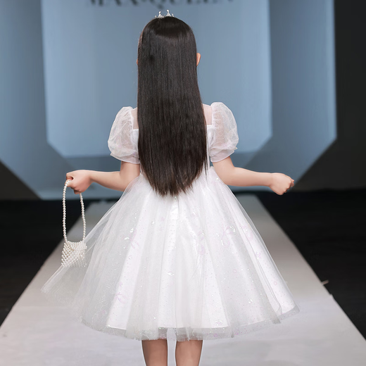 
Annie Youer children's dress princess skirt fashionable flower girl high-end girl evening dress girl piano playing host performance costume white short short sleeve 130