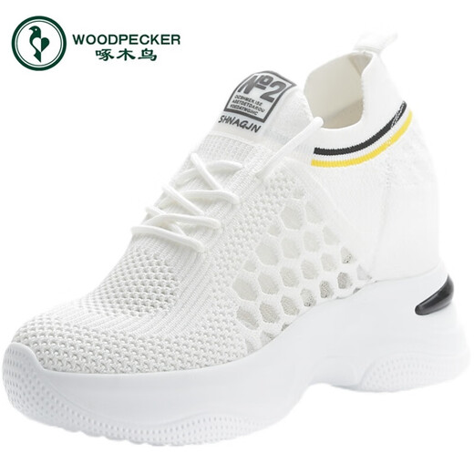 Woodpecker Inner Haut-améliorant les chaussures de sport décontractées pour les femmes en été 2025 Nouvelles chaussures décontractées polyvalentes Mesh épaisse semelle respirante chaussures blanches noires printemps et automne 702-1 39