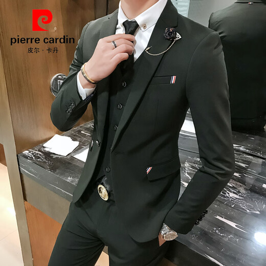 Pierre Cardin spring and autumn high-end casual small suit men's suit Korean style slim suit jacket British style groom's wedding dress burgundy (suit) M