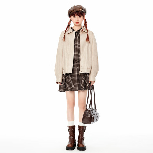 Leding shopping mall same style waisted playful shirt dress autumn new plaid dress C2FAE3523 neutral plaid S