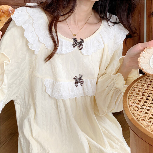 
Huinu is a pajamas for women in autumn palace style, sweet and small 2023 new pure cotton women's long-sleeved home clothes spring and autumn style apricot color 6210 [breastless pad]#[Y33] M 75-95Jin[Jin equals 0.5 kg]