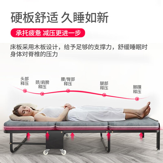 贝黎斯德【德国】折叠床午休单人办公室睡神器加固硬板海绵三折床陪护 65宽灰色麻布-升级款 三折床180*65*26