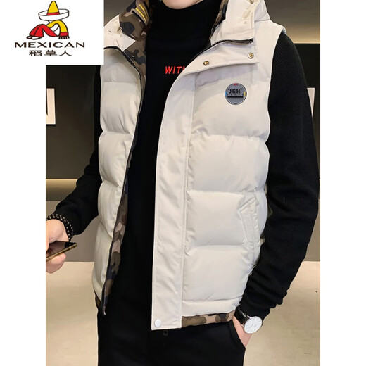 Scarecrow down cotton vest men's autumn and winter new warm jacket plus velvet thickened cotton coat outer sleeveless waistcoat vest 1906 black 2XL