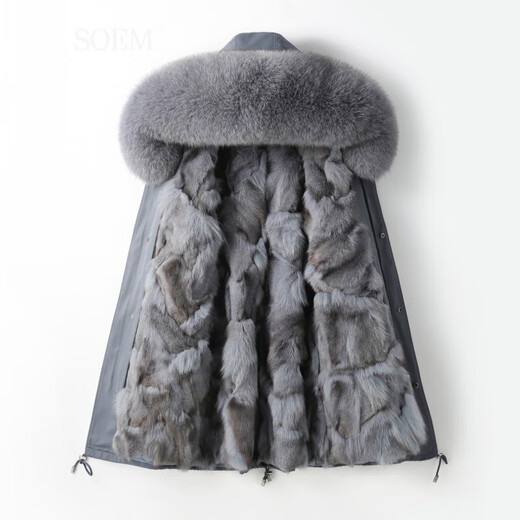 
SOEM high-end fur Haining 2025 winter parka coat for women fox fur collar parka fur women detachable medium-length black shell natural color fox fur inner liner L