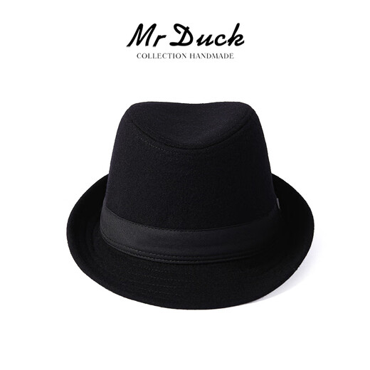 Mr DUCK Autumn and Winter Men's Hat Trendy British Top Hat Men's Large Thick Warm Wool Wool Gentleman Hat Retro Jazz Hat MW13038 Sheep Wool Material-Black (Autumn and Winter Style) L (Suitable for 59-60cm head circumference)