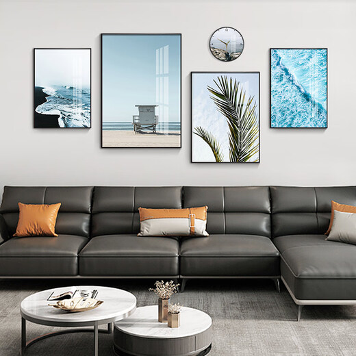 
Mohu (mohu) living room decoration painting sofa background wall mural modern simple landscape landscape painting TV wall high-end new style hanging paintings seaside landscape 15935 (including wall clock) art crystal porcelain group-black frame