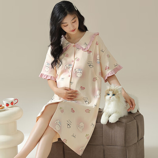 莫代尔睡裙夏季女带胸垫可外穿休闲大码纯棉孕妇哺乳产后月子服睡衣 11981  2XL