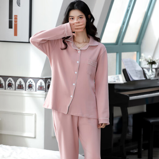 雅鹿睡衣女士春秋季2025年新款纯色长袖仿大码夏天薄款家居服套装 (WRQS)棉 女12811- XL (建议身高170左右-体重120-