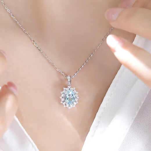Tanhai natural aquamarine ring pendant female color treasure 925 silver plated platinum gemstone ring face popular necklace certificate aquamarine earrings