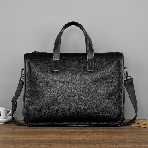 COW briefcase men's genuine leather handbag first layer cowhide men's bag computer bag C-8620 elegant black 14 inches
