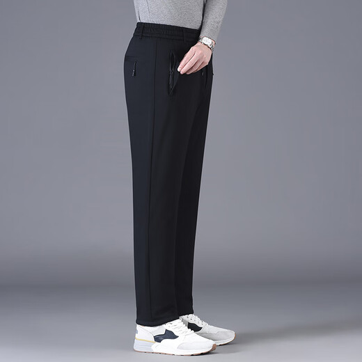 He Mian Sheng Wool Cotton Pants Men's Outerwear Velvet Thickened Middle-aged and Old Dad Winter High Waist Knee Pads Loose Straight Warm Cotton Pants Black Velvet Thickened Knee Pads Wool Cotton Pants XL 2 feet 4-2 feet 5 Recommended 110-130 Jin Jin equals 0.5 kg