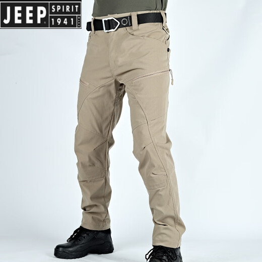 JEEP SPIRIT Jeep tactical trousers men's spring and autumn new loose training multi-pocket straight pants stretch casual outdoor overalls Khaki XL