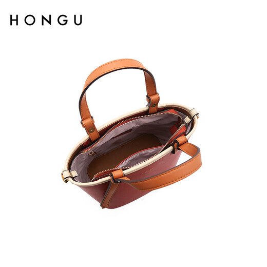 Honggu Women's Handbag Cowhide Bucket Bag Women's Handbag Shoulder Bag Crossbody Bag New Year's Birthday Gift