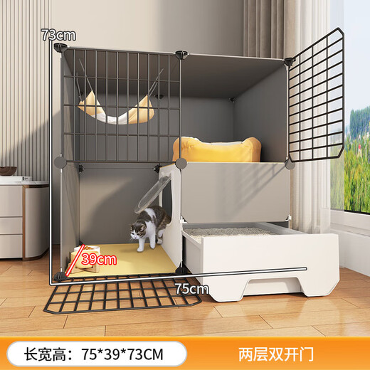 Cat cage with toilet in one, suitable for big and small kittens, cat cage and litter box in one, household small size, no space required for cats, extended three-layer 111*39*109, beginner package basic model + cat nest + cat bowl + cat hanging