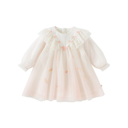 DAVE&BELLA girls' dress spring new style children's princess dress fashionable baby girl children's dress children's mesh skirt seashell pink ready stock 90 cm (recommended height 80-90cm)