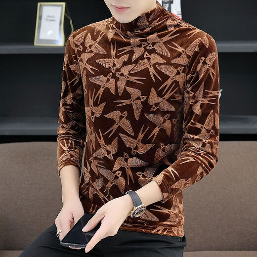 
NUKM gold velvet men's long-sleeved T-shirt in autumn and winter half-high neck base shirt trendy and handsome trendy warmth plus velvet thickened trend 691 swallow black plus velvet M 90-105 Jin [Jin equals 0.5 kg]