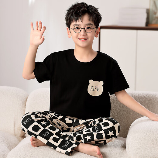 Mannido Pajamas Pajamas Boys Summer Pantalones de manga corta Algodón puro Niños delgados niños de tamaño mediano Set de ropa para el hogar de algodón de algodón F728 [Longitud corta] m Código recomendado 155-160 cm