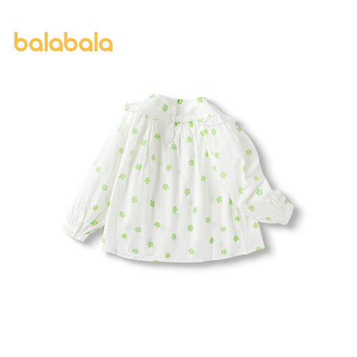 Balabala girls long-sleeved shirt fresh floral top sweet autumn dress white tone 120cm