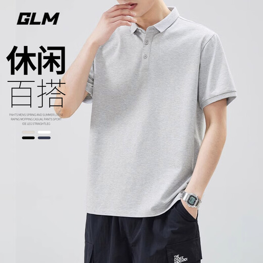 GLM短袖t恤男透气夏季翻领polo衫速干T恤冰丝感休闲运动上衣黑色2XL