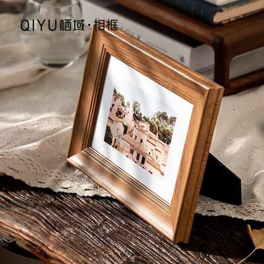 Qiyu American 8-inch photo frame table hanging wall vertical and horizontal photo frame mounting A4 certificate frame custom photo frame plus photo walnut color A4 (photo 21cm*29.7cm)