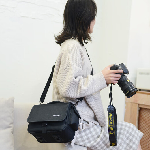 柚狮适用于索尼相机包单肩微单包a6400 a6500 a6000 a7c a7m2 a7m3 a7斜跨背包 升级款索尼黑色小号 (配腰带)1105