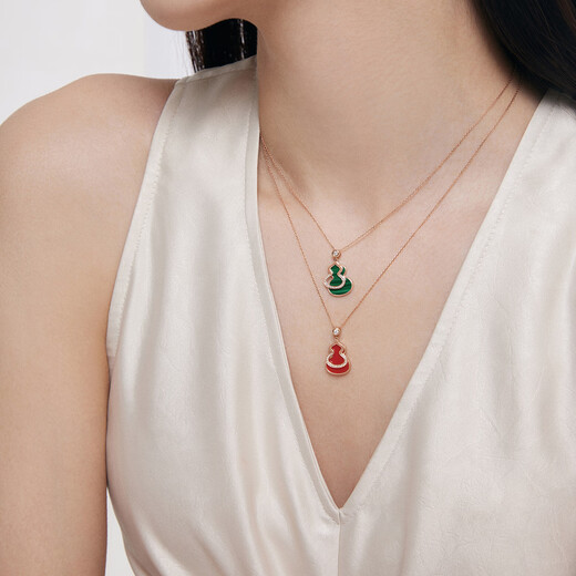 Chow Tai Fook ENZO mall same jewelry 18K gold malachite diamond gourd necklace EZV8055 40cm