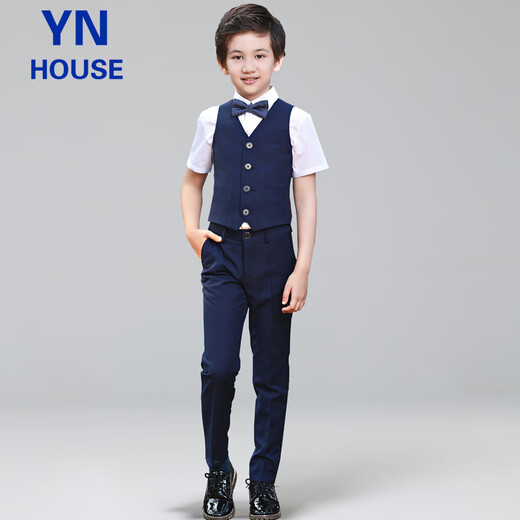 Yinuofang Kinderkleideranzug Marine Blue Boy Weste Anzug Marine Blue Anzug 160 cm
