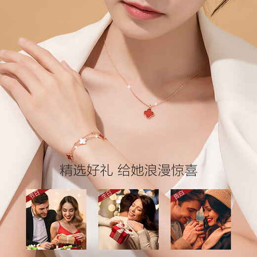 Grace Girl Light Luxury Four-leaf Clover Necklace Women's Fashion Jewelry Birthday and Valentine's Day Gifts for Girlfriend and Wife Practical and heart-warming Red Agate Four-leaf Clover Necklace + Brand Gift Box