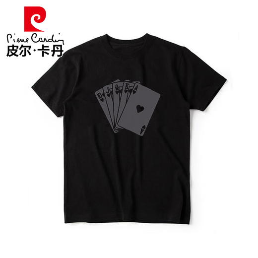 皮尔卡丹（pierre cardin）美式短袖t恤男士2025夏季新款宽松百搭半袖体恤上衣男装时尚休闲 黑色前大图【K983 2XL 建议160-180斤
